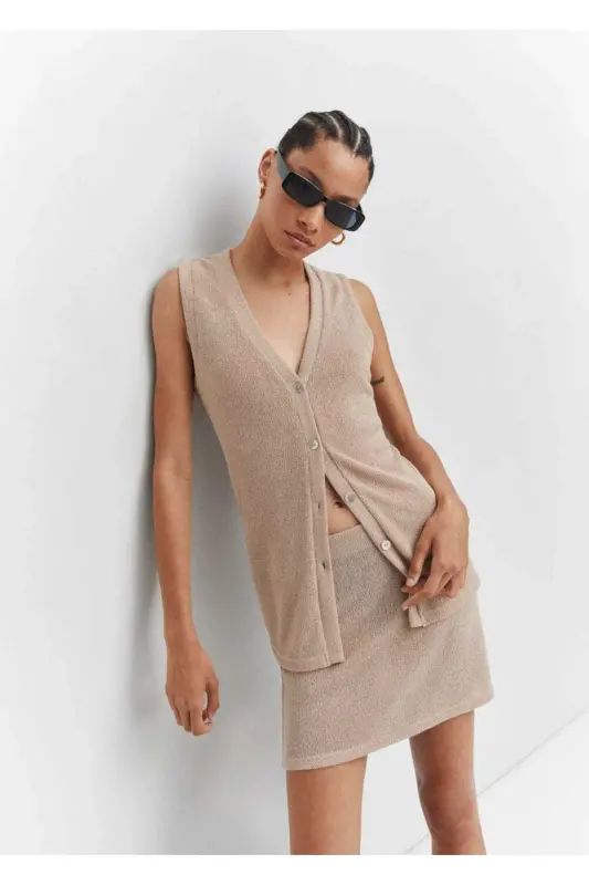 Semi-Transparent Knitted Mini Skirt - Sand Beige - 6