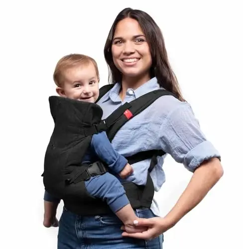 YOU+ME 4-in-1 Baby Carrier Newborn to Toddler 8-32 lbs - All-Position, Hip-Healthy Newborn Carrier, Adjustable Baby Carriers with Breathable 3D Mesh Panels & 2-in-1 Snap-On Bib (Black) - YOU+ME