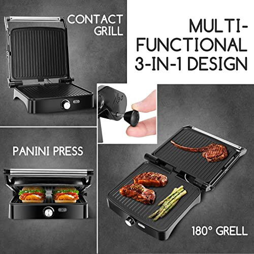 Сэндвичница Aigostar Panini Press Grill 4 ломтика, 1200 Вт, с антипригарными пластинами, контролем температуры, открывается на 180 градусов, внутренний гриль, съемный поддон для сбора капель, индикаторные лампы, ручка с функцией «холодный на ощупь». - 4