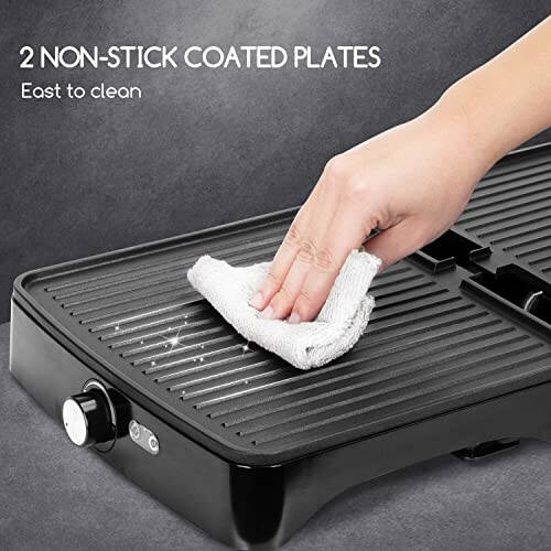 Сэндвичница Aigostar Panini Press Grill 4 ломтика, 1200 Вт, с антипригарными пластинами, контролем температуры, открывается на 180 градусов, внутренний гриль, съемный поддон для сбора капель, индикаторные лампы, ручка с функцией «холодный на ощупь». - 6