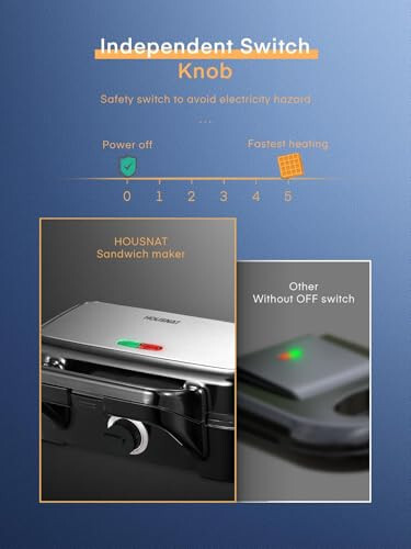 Сэндвичница HOUSNAT, 3 в 1 вафельница со съемными пластинами, 1200 Вт пресс для панини со сменными антипригарными пластинами, индикаторные лампы, 5-ступенчатая регулировка температуры (черный) - 5