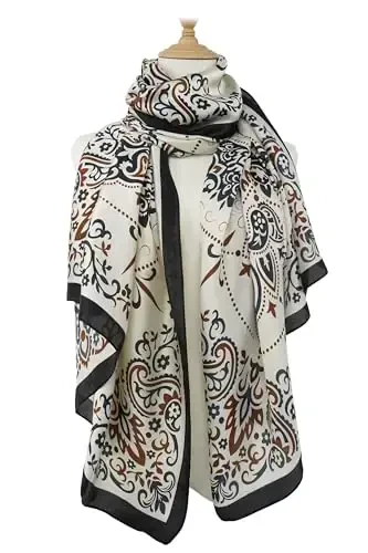 YOUR SMILE Large Mulberry Silk Feeling Long Stain Scarf Lightweight Sunscreen Shawls Wraps for Women - 2