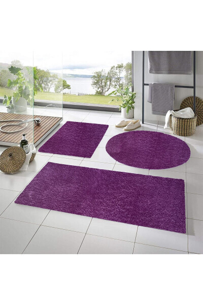Post Peluş Banyo Paspası Üçlü Takım Kaymaz Jel Taban Lila 50x80-50x60--50x50(YUVARLAK) - Lila 