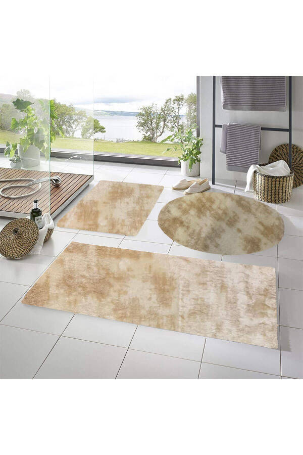 Senora Xl Large Size Fur Plush Bathroom Rug Set of Three Non-Slip Gel Base Checkered Color - 1