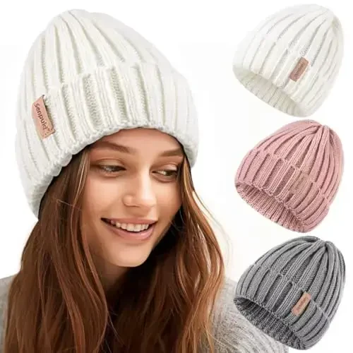 SENPUKI Womens Winter Knitted Beanie Hat 3PCS,Warm Knit Fashionable Caps,Womens Beanie for Fall Cold Weather - SENPUKI