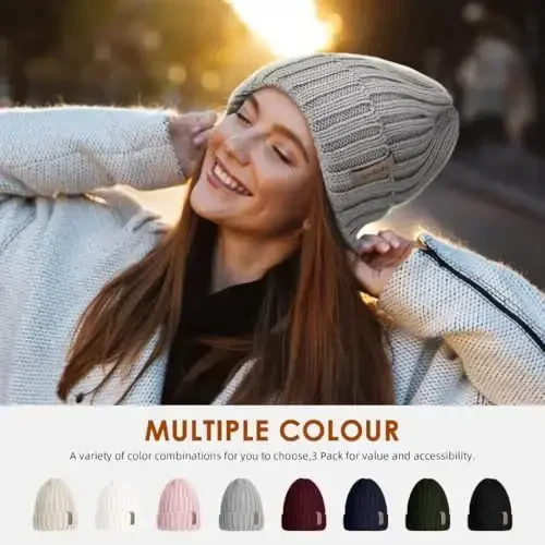 SENPUKI Womens Winter Knitted Beanie Hat 3PCS,Warm Knit Fashionable Caps,Womens Beanie for Fall Cold Weather - 1