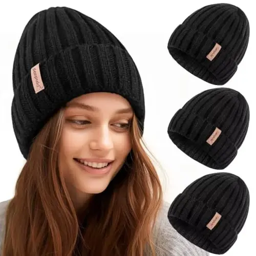 SENPUKI Womens Winter Knitted Beanie Hat 3PCS,Warm Knit Fashionable Caps,Womens Beanie for Fall Cold Weather - SENPUKI