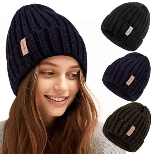 SENPUKI Womens Winter Knitted Beanie Hat 3PCS,Warm Knit Fashionable Caps,Womens Beanie for Fall Cold Weather - SENPUKI