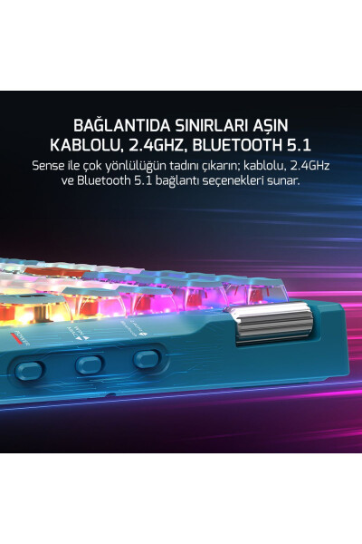 Sense RGB Kablosuz/Bluetooth/Kablolu Mekanik Red Switch Oyun Klavyesi - 3