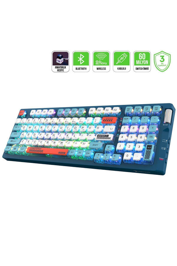 Sense RGB Wireless/Bluetooth/Wired Mechanical Red Switch Gaming Keyboard - 1