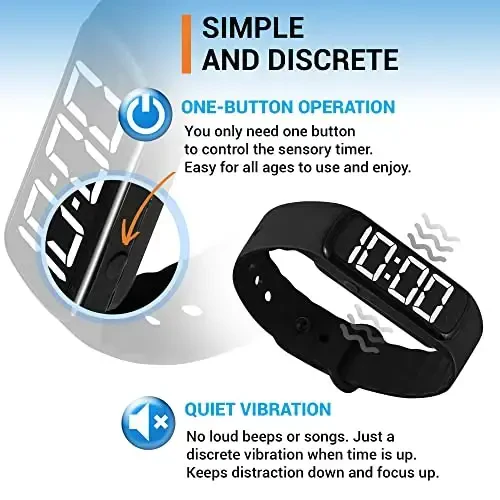 Sensory Wrist Timer for Kids, Teachers, Students, Simple Reminder Watch with Silent Alarm Clock Wristband, Classroom Countdown (Black) - 5