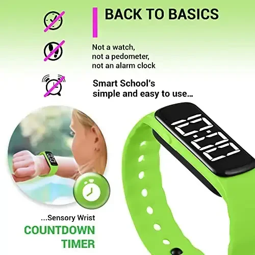 Sensory Wrist Timer for Kids, Teachers, Students, Simple Reminder Watch with Silent Alarm Clock Wristband, Classroom Countdown (Green) - 4