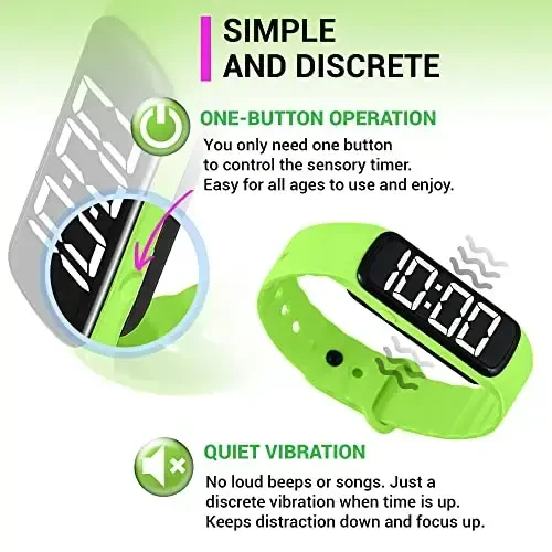 Sensory Wrist Timer for Kids, Teachers, Students, Simple Reminder Watch with Silent Alarm Clock Wristband, Classroom Countdown (Green) - 5