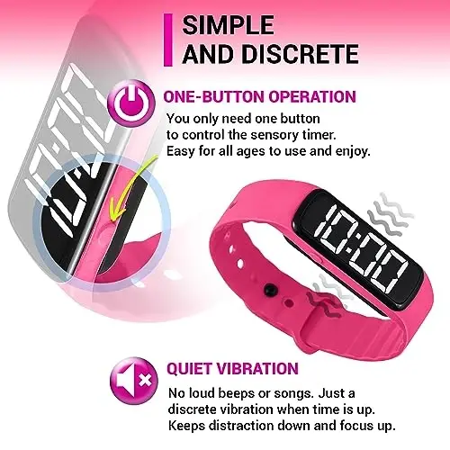 Sensory Wrist Timer for Kids, Teachers, Students, Simple Reminder Watch with Silent Alarm Clock Wristband, Classroom Countdown (Pink) - 5