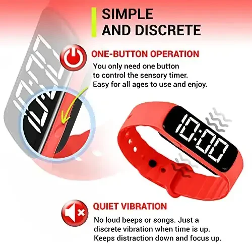 Sensory Wrist Timer for Kids, Teachers, Students, Simple Reminder Watch with Silent Alarm Clock Wristband, Classroom Countdown (Red) - 5