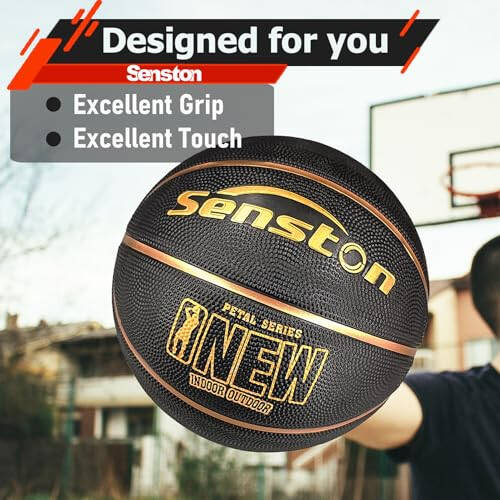 Senston 29.5'' Basketball Outdoor Indoor Rubber Basketball Ball Official Size 7 Street Basketball with Pump - 14