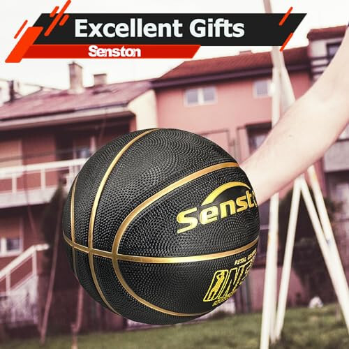 Senston 29.5'' Basketball Outdoor Indoor Rubber Basketball Ball Official Size 7 Street Basketball with Pump - 15