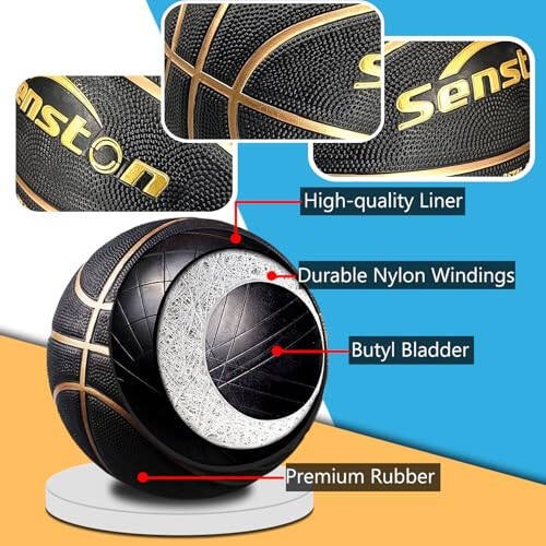 Senston 29.5'' Basketball Outdoor Indoor Rubber Basketball Ball Official Size 7 Street Basketball with Pump - 1