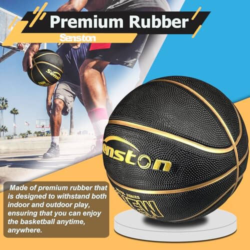 Senston 29.5'' Basketball Outdoor Indoor Rubber Basketball Ball Official Size 7 Street Basketball with Pump - 7