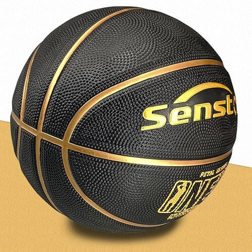 Senston 29.5'' Basketball Outdoor Indoor Rubber Basketball Ball Official Size 7 Street Basketball with Pump - 3