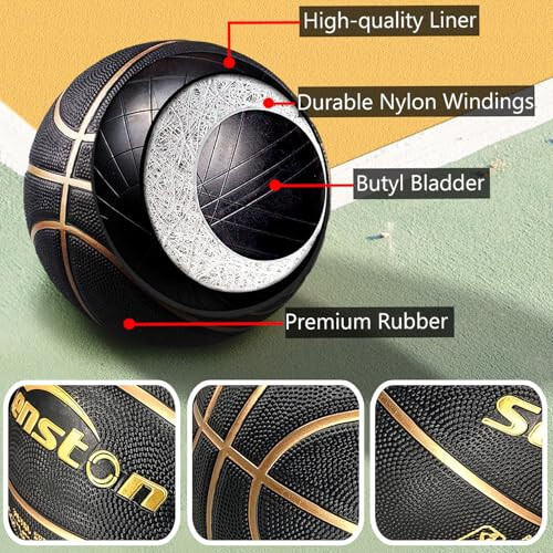 Senston 29.5'' Basketball Outdoor Indoor Rubber Basketball Ball Official Size 7 Street Basketball with Pump - 5