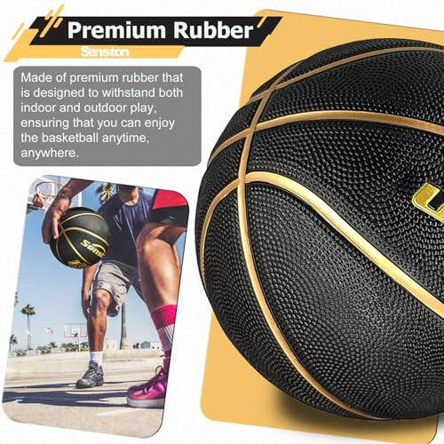 Senston 29.5'' Basketball Outdoor Indoor Rubber Basketball Ball Official Size 7 Street Basketball with Pump - 6