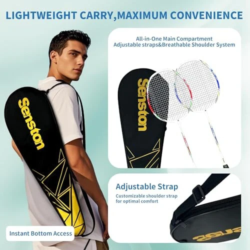 Senston Badminton Rackets Set of 2, Graphite Shaft Badminton Racquets Including Badminton Bag, 2 Badminton Shuttlecock, 2 Racquet Grip - 5