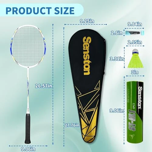Senston Badminton Rackets Set of 2, Graphite Shaft Badminton Racquets Including Badminton Bag, 2 Badminton Shuttlecock, 2 Racquet Grip - 6