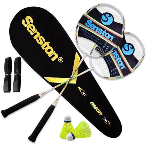 Senston Badminton Rackets Set of 2, Graphite Shaft Badminton Racquets Including Badminton Bag, 2 Badminton Shuttlecock, 2 Racquet Grip - 1