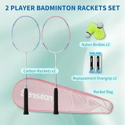 Senston Badminton Rackets Set of 2 Including Badminton Bag, 2 Badminton Shuttlecock, 2 Racquet Grip - Badminton Racket Set for Beginners - 5