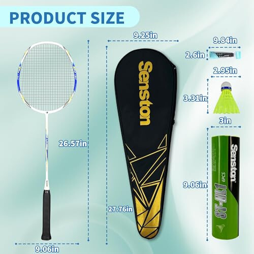 Senston Badminton Rackets Set of 2 Including Badminton Bag, 2 Badminton Shuttlecock, 2 Racquet Grip - Perfect for Beginners - 6
