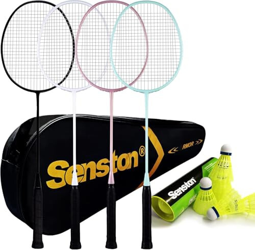 Senston Badminton Raketi, Açık Hava, Bahçe, Spor Salonu İçin 6 Naylon Çift Kalemeli Hafif Badminton Raketi Seti, 4'lü Paket - 1