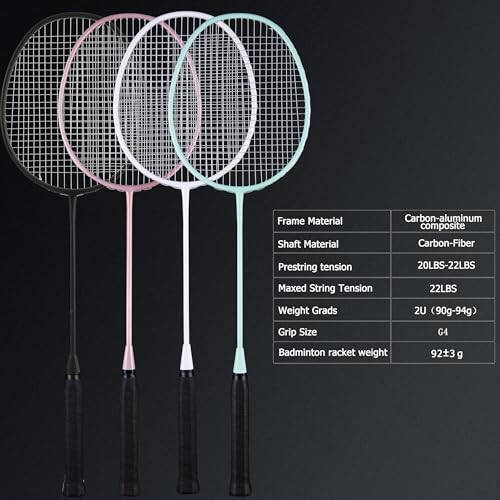 Senston Badminton Raketi, Açık Hava, Bahçe, Spor Salonu İçin 6 Naylon Çift Kalemeli Hafif Badminton Raketi Seti, 4'lü Paket - 4