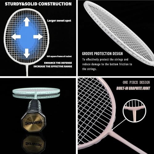 Senston Badminton Raketi, Açık Hava, Bahçe, Spor Salonu İçin 6 Naylon Çift Kalemeli Hafif Badminton Raketi Seti, 4'lü Paket - 5