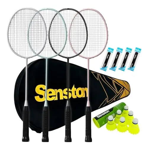 Senston Badminton Raketi, Açık Hava, Bahçe, Spor Salonu İçin 6 Naylon Çift Kalemeli Hafif Badminton Raketi Seti, 4'lü Paket - 1