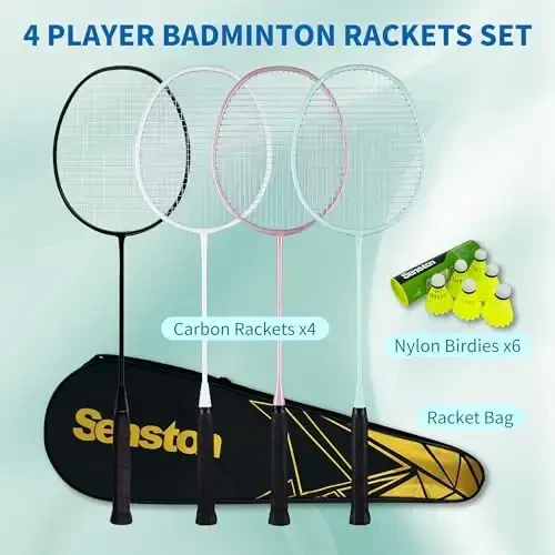Senston Badminton Raketkasi, Tashqi, Hoвли, Sport Zalı Uchun 6 ta Neylon Volanchali Yengil Badminton Raketkasi To'plami, 4 ta Paket - 6