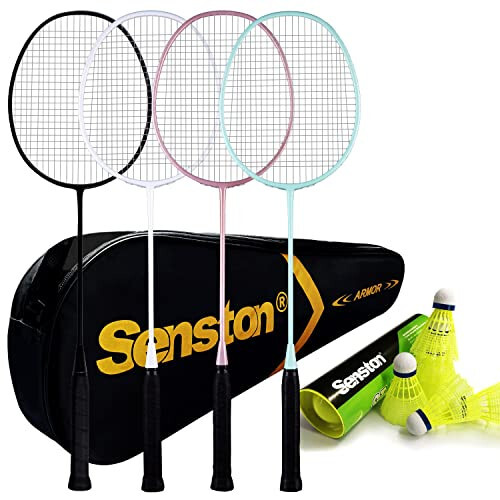 Senston Badminton Raketkasi, Tashqi, Hoвли, Sport Zalı Uchun 6 ta Neylon Volanchali Yengil Badminton Raketkasi To'plami, 4 ta Paket - 7