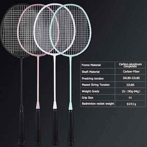 Senston Badminton Raketkasi, Tashqi, Hoвли, Sport Zalı Uchun 6 ta Neylon Volanchali Yengil Badminton Raketkasi To'plami, 4 ta Paket - 10