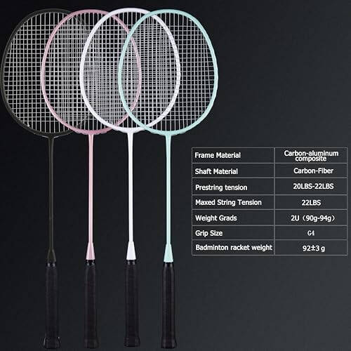 Senston Badminton Raketkasi, Tashqi, Hoвли, Sport Zalı Uchun 6 ta Neylon Volanchali Yengil Badminton Raketkasi To'plami, 4 ta Paket - 10