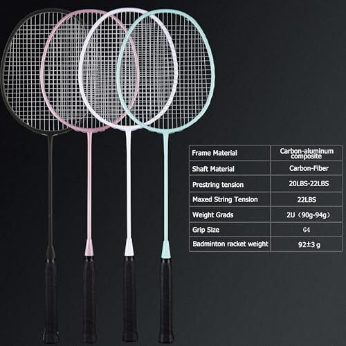 Senston Badminton Raketkasi, Tashqi, Hoвли, Sport Zalı Uchun 6 ta Neylon Volanchali Yengil Badminton Raketkasi To'plami, 4 ta Paket - 4