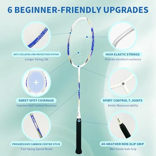 Senston Badminton Raketlari To'plami 2 ta, Grafit Shafti Badminton Raketlari Badminton Sumkasi, 2 ta Badminton Vokzalchisi, 2 ta Raket Tutqichi bilan - 3