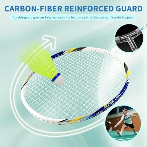 Senston Badminton Raketlari To'plami 2 ta, Grafit Shafti Badminton Raketlari Badminton Sumkasi, 2 ta Badminton Vokzalchisi, 2 ta Raket Tutqichi bilan - 4