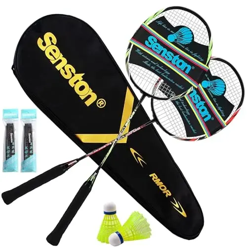 Senston Badminton Rackets Set of 2 Including Badminton Bag, 2 Badminton Shuttlecock, 2 Racquet Grip - Perfect for Beginners - 1