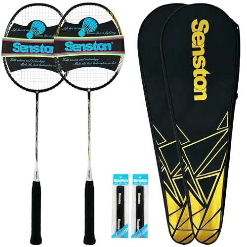 Senston N80 Badminton Racketlari To'plami - Sirpanishga qarshi tutqichli va 2 ta sumkasi bo'lgan to'liq karbon tolali 5U yengil raketkalar, kattalar, o'smirlar, oilaviy o'yinlar uchun ochiq havoda/hovlida sport anjomlari - 4