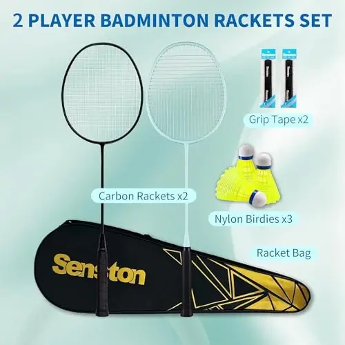 Senston Professional Badminton Rackets Set of 4 - Carbon Fiber, 6 Shuttlecocks, 4 Grips & Bag for Backyard Games | 90g Lightweight - 3