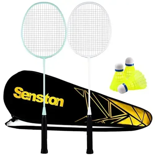 Senston Professional Badminton Rackets Set of 4 - Carbon Fiber, 6 Shuttlecocks, 4 Grips & Bag for Backyard Games | 90g Lightweight - 1