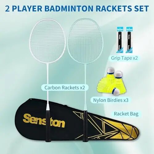 Senston Professional Badminton Rackets Set of 4 - Carbon Fiber, 6 Shuttlecocks, 4 Grips & Bag for Backyard Games | 90g Lightweight - 5