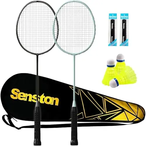 Senston Professional Badminton Rackets Set of 4 - Carbon Fiber, 6 Shuttlecocks, 4 Grips & Bag for Backyard Games | 90g Lightweight 