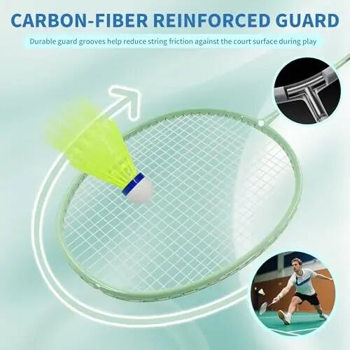 Senston Professional Badminton Rackets Set of 4 - Carbon Fiber, 6 Shuttlecocks, 4 Grips & Bag for Backyard Games | 90g Lightweight - SENSTON (1)