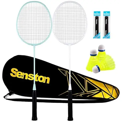 Senston Profesyonel Badminton Raketleri 4'lü Set - Karbon Fiber, 6 Badminton Topu, 4 Grip & Arka Bahçe Oyunları için Çanta | 90g Hafif - 1